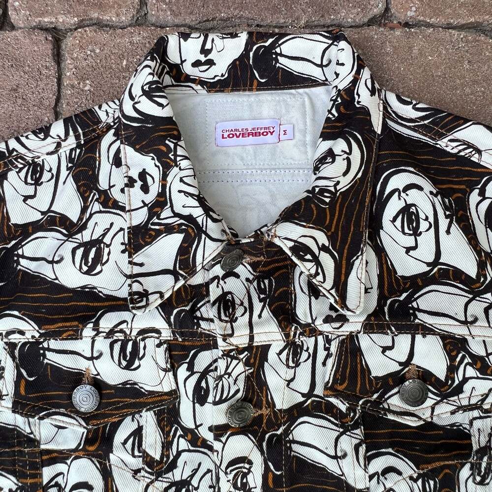 Charles Jeffrey LOVERBOY All-Over Face Print Canvas Denim Jacket Medium